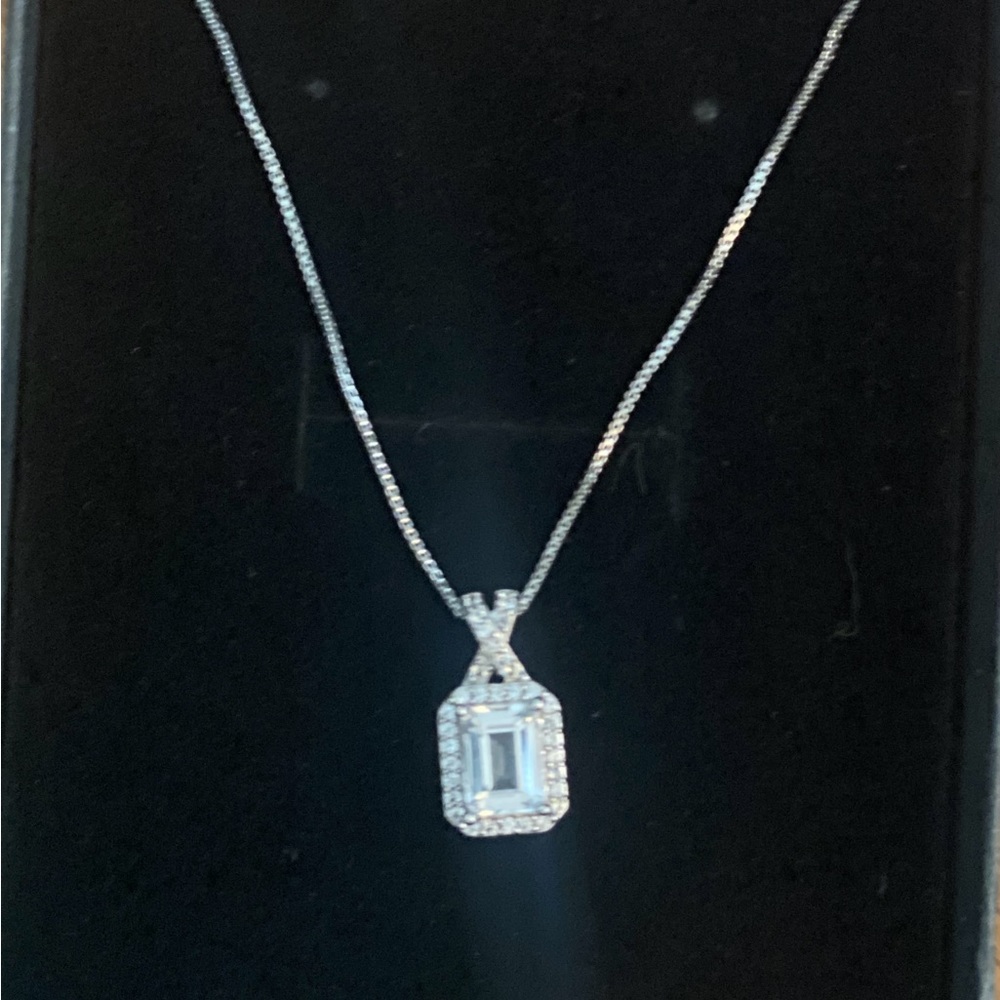 White Lab-Created Sapphire Halo Necklace Sterling
Silver 18"